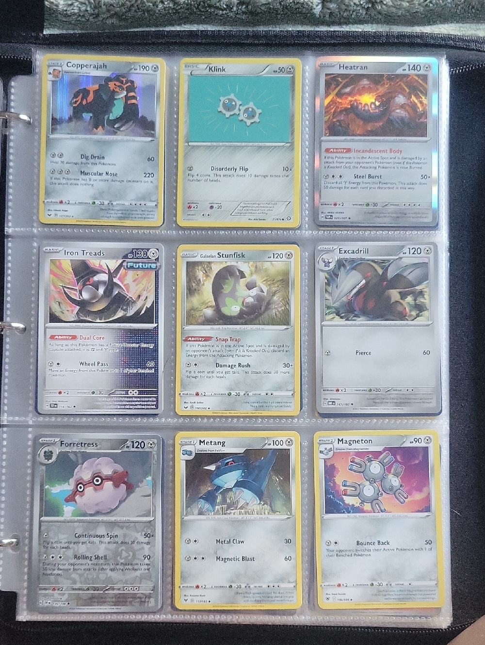 Pokemon Trading Card Collection Sheet with Yellow, Blue, Silver, Gray, Black
